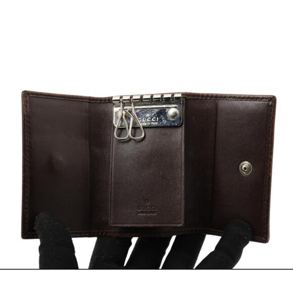 894. Gucci Brown GG Canvas Leather Key Case with Box - Picture 3 of 8